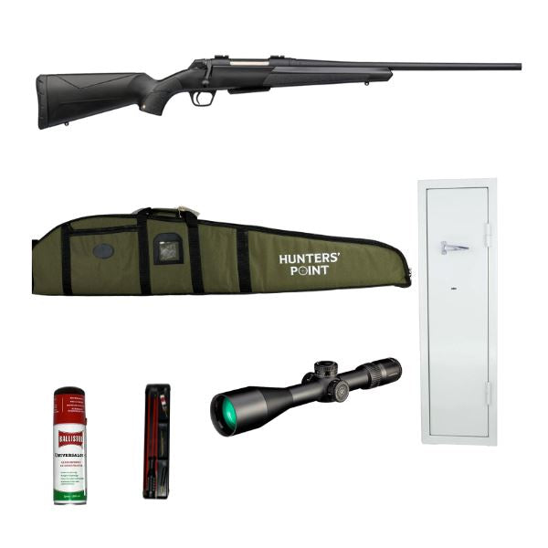 Riffel nyjægersæt med Guntex - Våbenskab til 5 våben og Winchester XPR 308win Riffel HUNTERS' POINT 